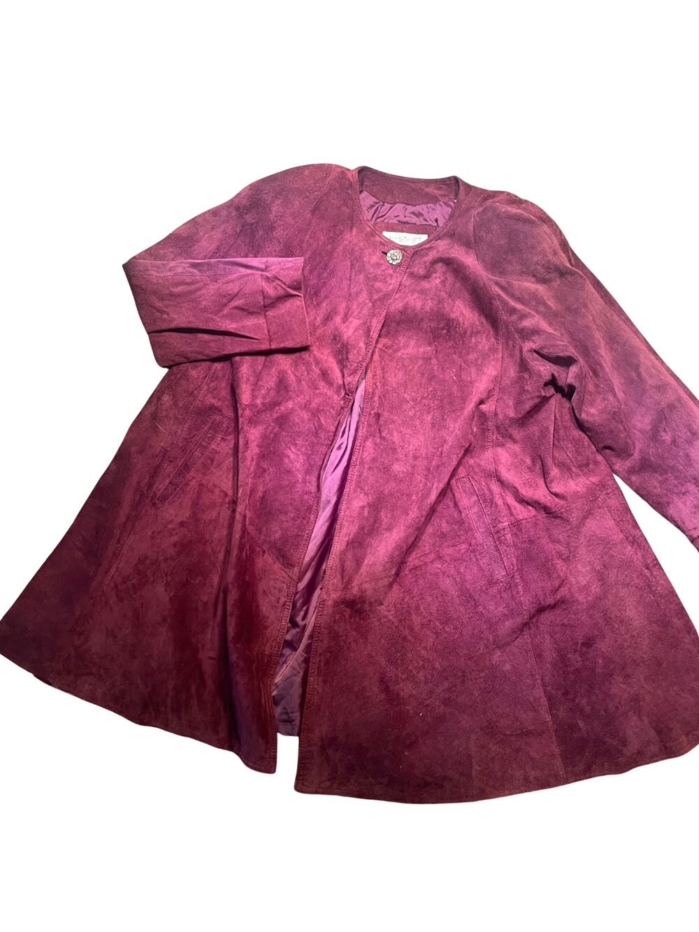Vintage Evan Davies Trench Coat Pig Suede Bugundy Red Cape Size 10